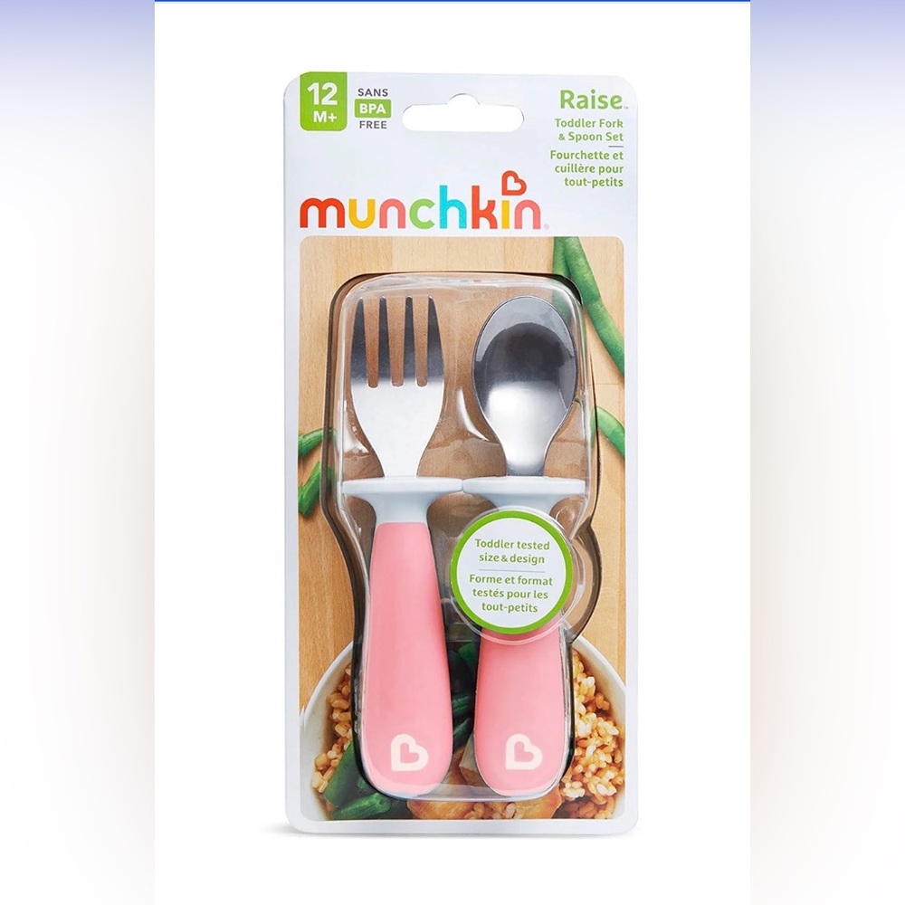 Munchkin Pink Toddler Fork and Spoon Set with Stainless Heads